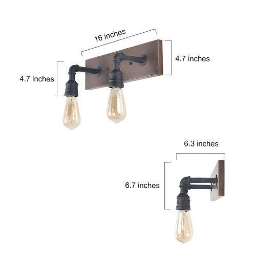 2-Light Farmhouse Wood Bathroom Vanity Light