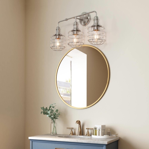 Modern 3-Light Nickle Metal Bathroom Vanity Light