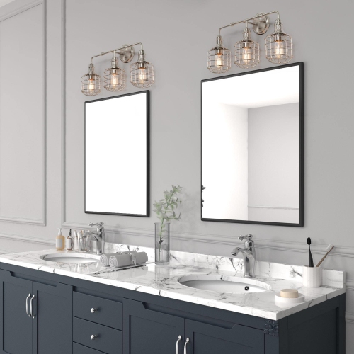 Modern 3-Light Nickle Metal Bathroom Vanity Light