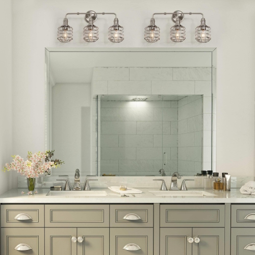 Modern 3-Light Nickle Metal Bathroom Vanity Light