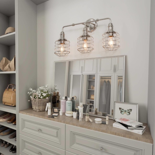 Modern 3-Light Nickle Metal Bathroom Vanity Light