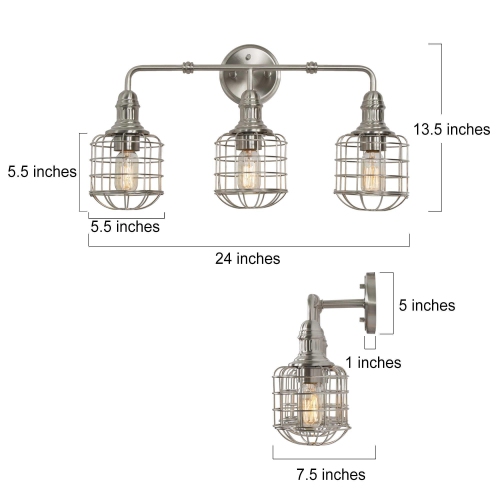 Modern 3-Light Nickle Metal Bathroom Vanity Light