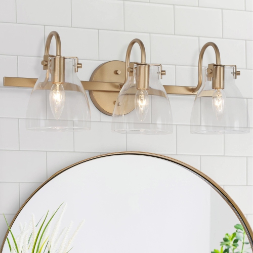 LNC  Modern 3-Light Glass Linear Bathroom Vanity Light In Gold