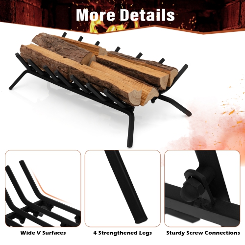 Topbuy 31/25/18-Inch Fireplace Log Grate Heavy Duty Solid Steel Fireplace Log Holder with 7 1/2" Steel Bars Indoor Outdoor Grill Fireplace Log Grate