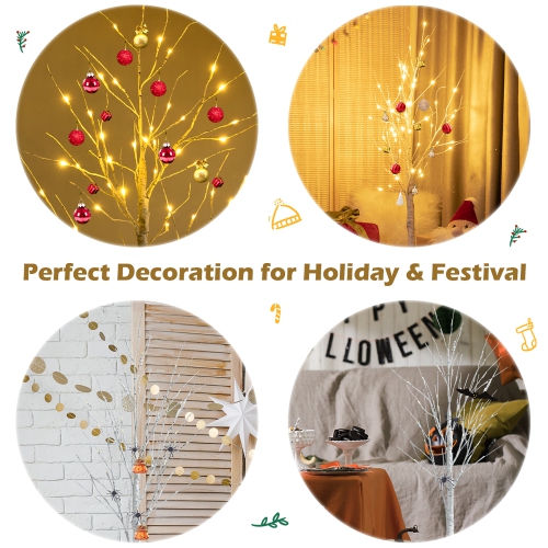 Topbuy Artificial White Birch Tree Pre-lit Twig Birch Tree Designed for Holiday Festival