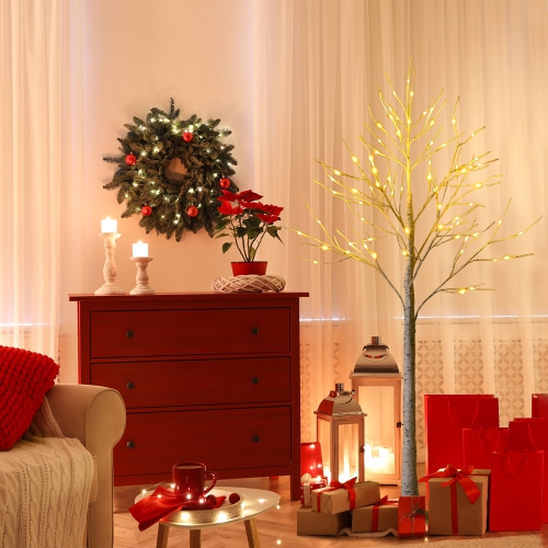 Topbuy Artificial White Birch Tree Pre-lit Twig Birch Tree Designed for Holiday Festival