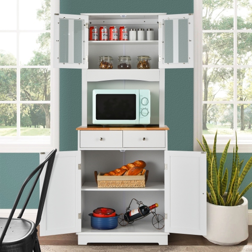 Meuble de rangement de cuisine avec armoire pour four à micro-ondes et 2 tiroirs de TopBuy buffet avec armoire de rangement à 2 portes