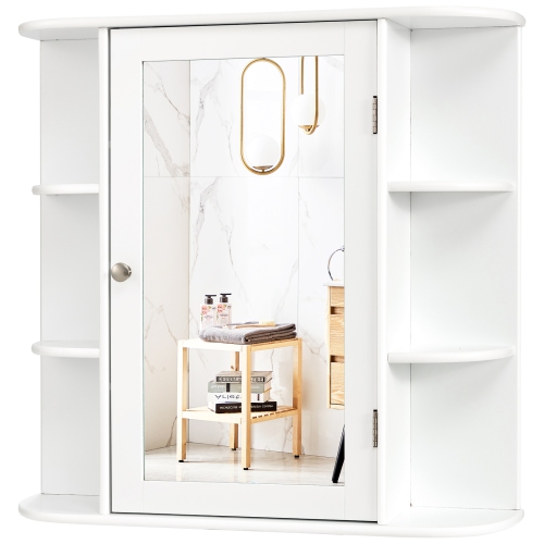 TOPBUY  Wall-Mount Mirrored Storage Cabinet Surface Bathroom Mirror In White