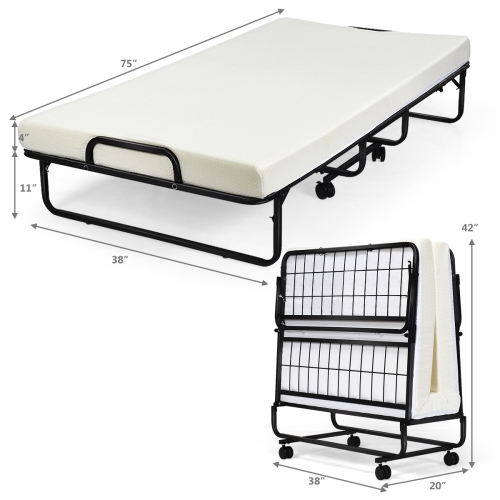Lit pliant avec matelas en mousse à mémoire lit de repos/lit d’invité Rollaway de TopBuy