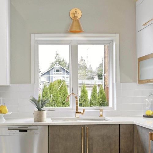 Modern Gold 1-Light Metal Shade Wall Sconce