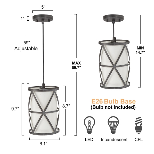Modern 1-Light Cylinder Shaded Pendant for Kitchen Island