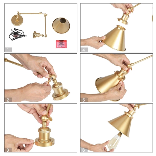 Set of 2 Modern Gold Adjustable Plug-in Swing Arm Wall Sconce