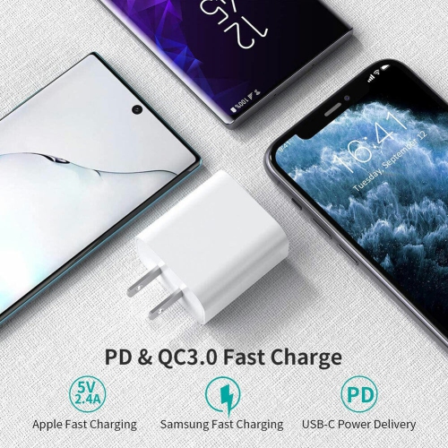 Chargeur mural USB-C à recharge rapide PD de 18 W - certifié UL pour iPhone 11/Pro/Max