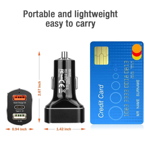 Prise de chargeur de voiture de 12 à 24 V QC3.0 à deux ports USB et à recharge rapide de type C pour téléphone CA