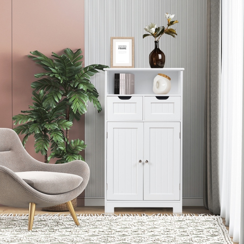 TopBuy – Armoire de rangement en bois pour salle de bain Livingroom avec tablette ouverte, 2 portes et 2 tiroirs