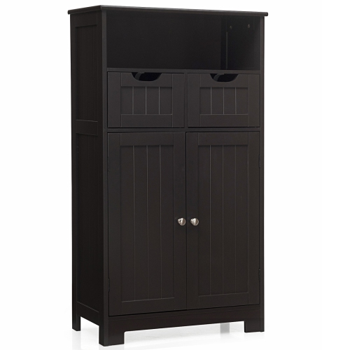 TopBuy – Armoire de rangement en bois pour salle de bain Livingroom avec tablette ouverte, 2 portes et 2 tiroirs
