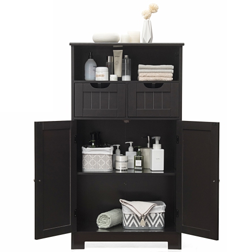 TopBuy – Armoire de rangement en bois pour salle de bain Livingroom avec tablette ouverte, 2 portes et 2 tiroirs