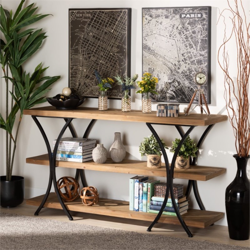 Bowery Hill Brown Finished Wood and Black Finished Metal Console Table