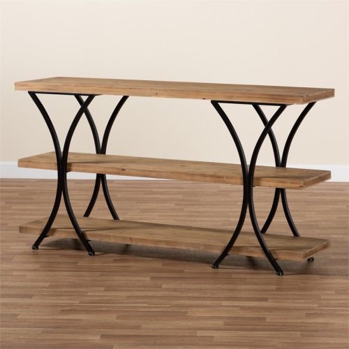 Bowery Hill Brown Finished Wood and Black Finished Metal Console Table