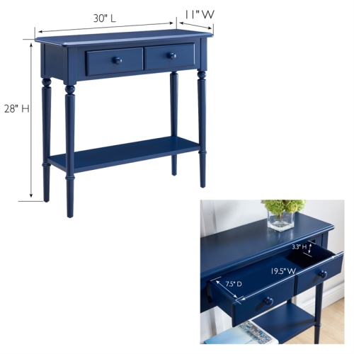 LEICK HOME Coastal Hall Console Wooden Table with Drawer Storage - Navy Blue