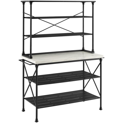 Crosley Madeleine 2 Piece 24" Faux Marble Bakers Rack in Matte Black