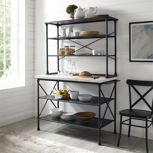 Crosley Madeleine 2 Piece 24" Faux Marble Bakers Rack in Matte Black