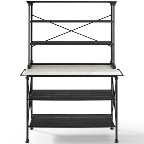 Crosley Madeleine 2 Piece 24" Faux Marble Bakers Rack in Matte Black