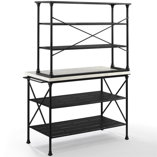 Crosley Madeleine 2 Piece 24" Faux Marble Bakers Rack in Matte Black