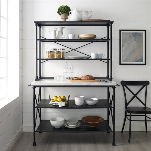 Crosley Madeleine 2 Piece 24" Faux Marble Bakers Rack in Matte Black