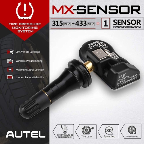MX-Sensor Tire Pressure Monitor Sensor 2 in 1 TPMS Sensor 315MHz 433MHz,Replacement OEM Tire Sensor Screw-in Rubber Valves