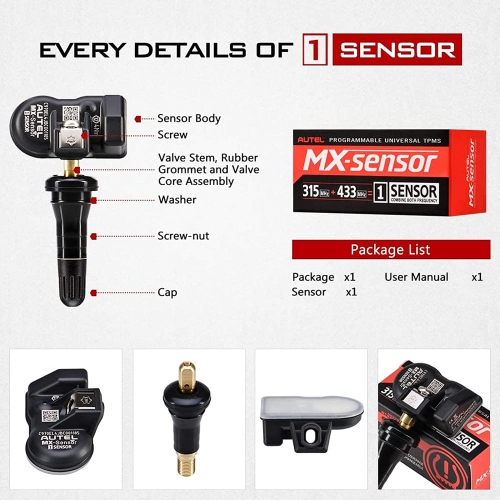 MX-Sensor Tire Pressure Monitor Sensor 2 in 1 TPMS Sensor 315MHz 433MHz,Replacement OEM Tire Sensor Screw-in Rubber Valves