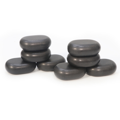 Master Massage 8-Piece Black Lava Hot Stone Massage Set - Large Oval Stones 3" x 2.2"x 1.1" - Natural Basalt Massage Stones for Professional, Spa