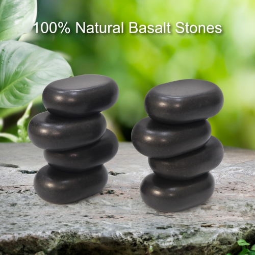 Master Massage 8-Piece Black Lava Hot Stone Massage Set - Large Oval Stones 3" x 2.2"x 1.1" - Natural Basalt Massage Stones for Professional, Spa