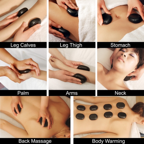 Master Massage 8-Piece Black Lava Hot Stone Massage Set - Large Oval Stones 3" x 2.2"x 1.1" - Natural Basalt Massage Stones for Professional, Spa