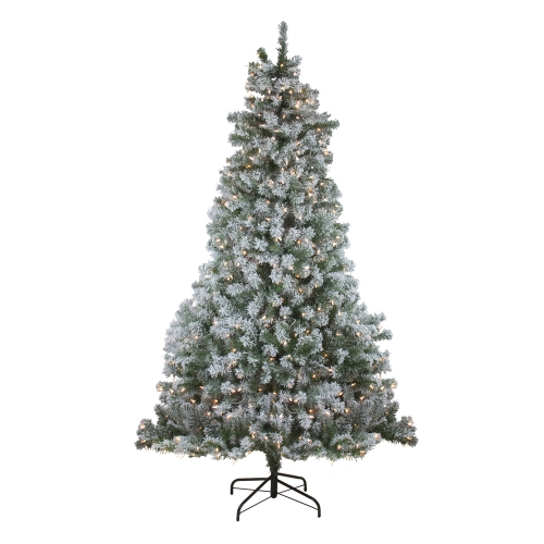 NORTHLIGHT  7.5' Pre-Lit Full Winema Pine Flocked Artificial Christmas Tree - Clear Lights