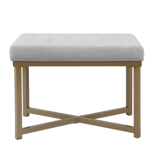 HomePop Modern Wood and Velvet Tufted Ottoman in Silver Finish