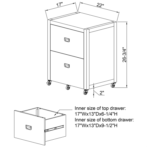 Laysan Home Modern Rolling Wood 2 Drawer File Cabinet in White