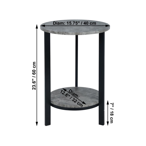 ITY International - 2 Tier Round Side Table, 15.75" x 23.6", Cement Gray