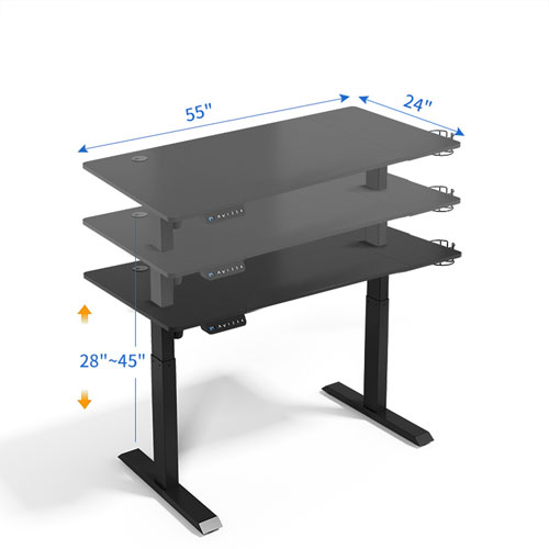 Bureau assis/debout électrique à hauteur réglable de 53 po de LjubLjana - Noir
