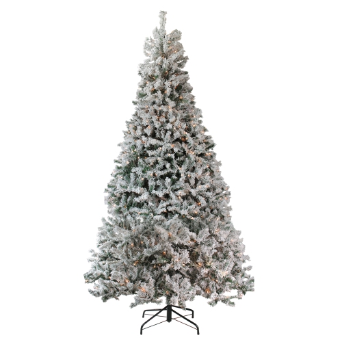 Sapin de Noël artificiel de taille moyenne illuminé en pin floqué de 12 pi – lumières transparentes