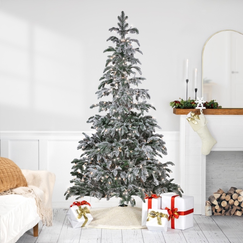 NORTHLIGHT  Real Touch Pre-Lit Full Flocked Whistler Noble Fir Artificial Christmas Tree - 6.5' - Clear Lights