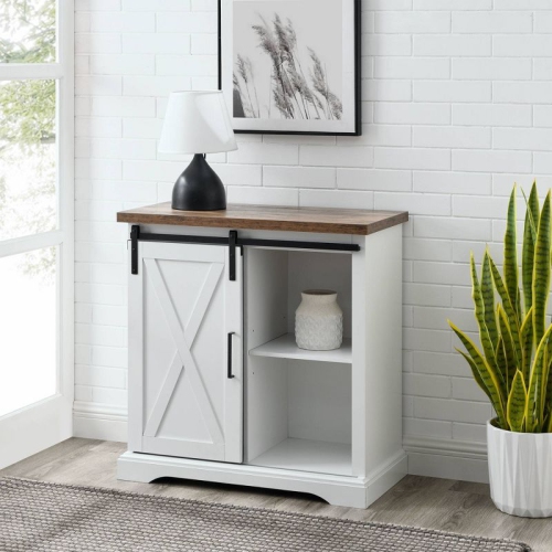 Tertia Rustic Farmhouse Accent Cabinet with Sliding X Barn Door - Saracina Home - Rustic Oak