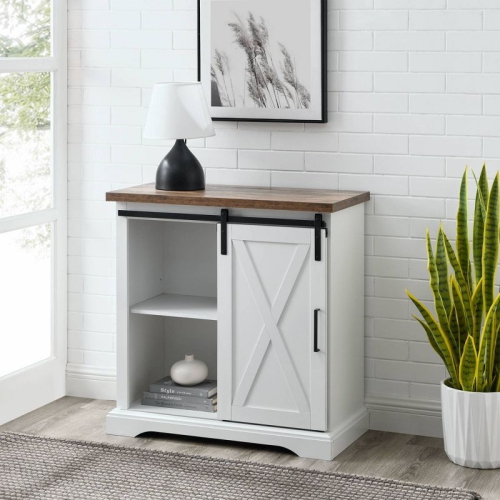 Tertia Rustic Farmhouse Accent Cabinet with Sliding X Barn Door - Saracina Home - Rustic Oak