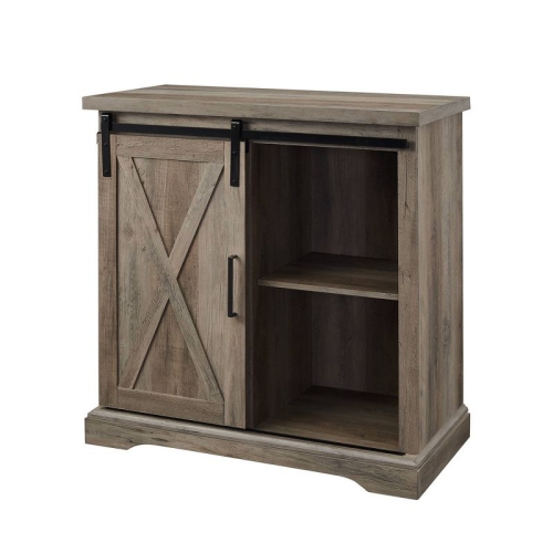 SARACINA HOME  Tertia Rustic Farmhouse Accent Cabinet With Sliding X Barn Door - - Wash In Gray