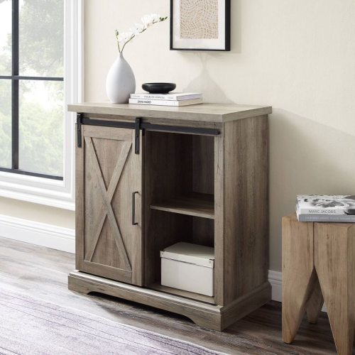 Tertia Rustic Farmhouse Accent Cabinet with Sliding X Barn Door - Saracina Home - Gray Wash
