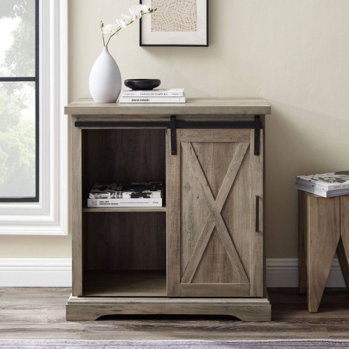 Tertia Rustic Farmhouse Accent Cabinet with Sliding X Barn Door - Saracina Home - Gray Wash