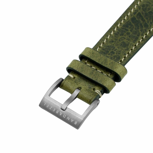 Band & Bezel Wax Veg Leather Watch Strap - 22mm Forest Green