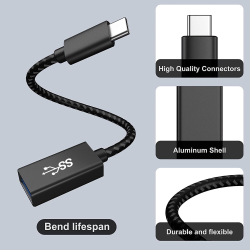 [Super High-Speed 5Gbps] Type-C to USB 3.0 OTG Cable Male-Female Adapter, Black