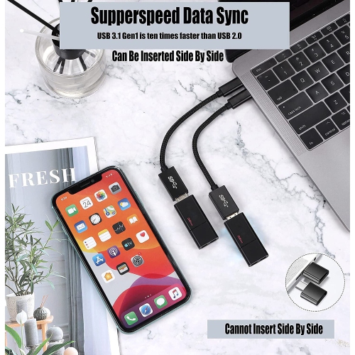 [Super High-Speed 5Gbps] Type-C to USB 3.0 OTG Cable Male-Female Adapter, Black