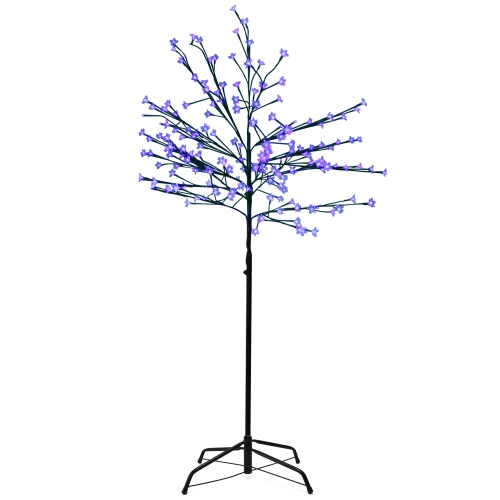 NORTHLIGHT  Led Lighted Japanese Sakura Blossom Artificial Flower Tree - 6' - Lights In Blue
